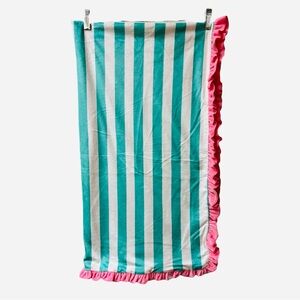 Sweet Honey Ruffled Teal White Pink Beach Blanket